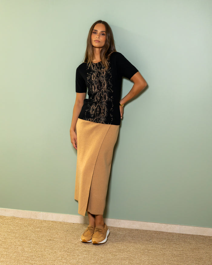 Pull Elsa noir, motif python bronze au centre
